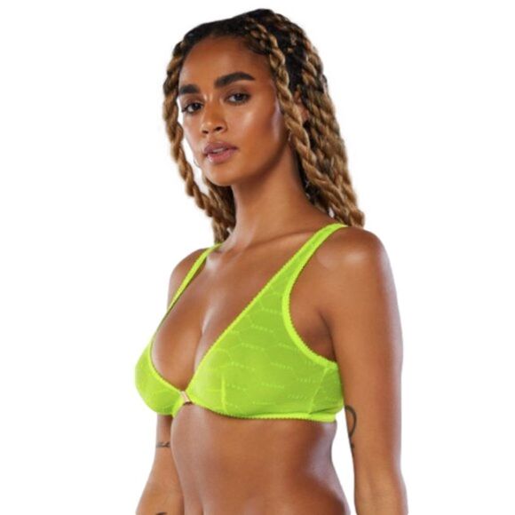 Savage X Fenty Size Small Flocked Logo Bralette Acid Green NWT - Picture 4 of 11